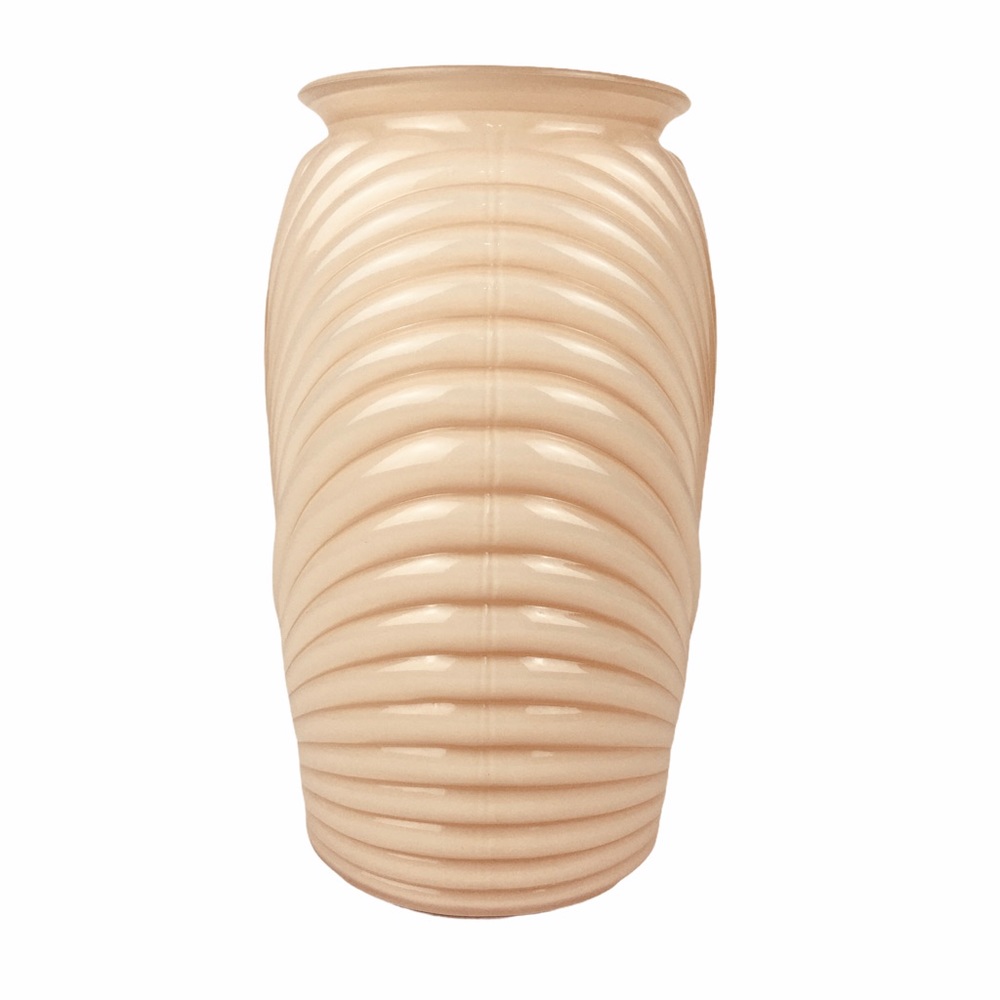 Vintage Anchor Hocking Peach Ribbed Vase Art Deco Revival - Picture 6 of 12